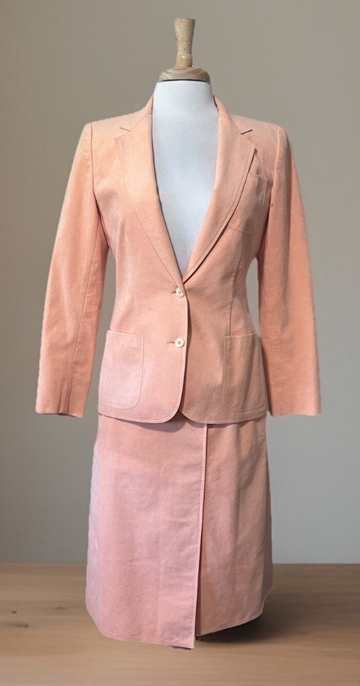 Vintage Don Sayres 70s Pink Ultra Suede Jacket Skirt Suit Light Academia sz 10